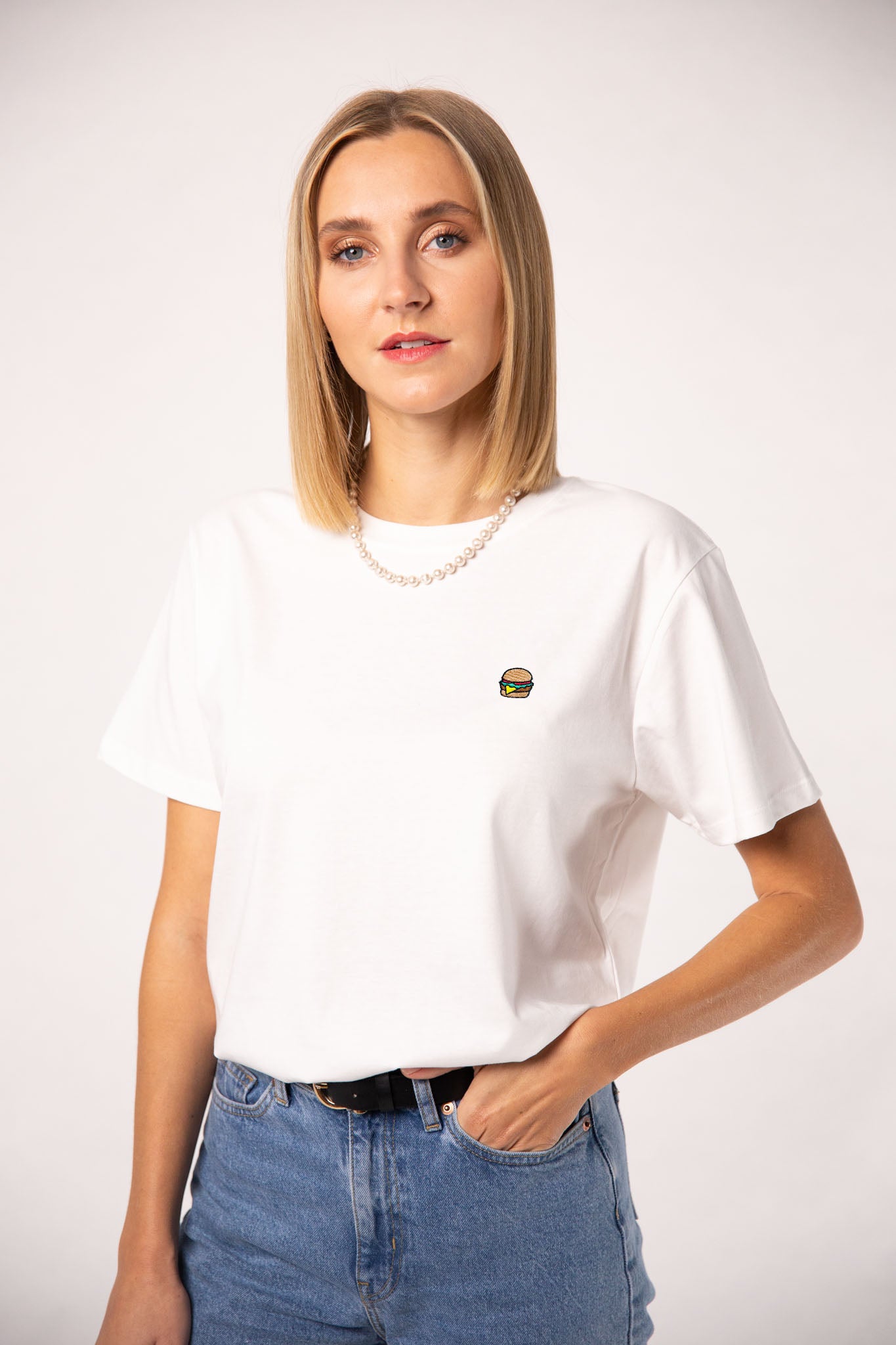 Burger | Besticktes Frauen Oversized Bio Baumwoll T-Shirt