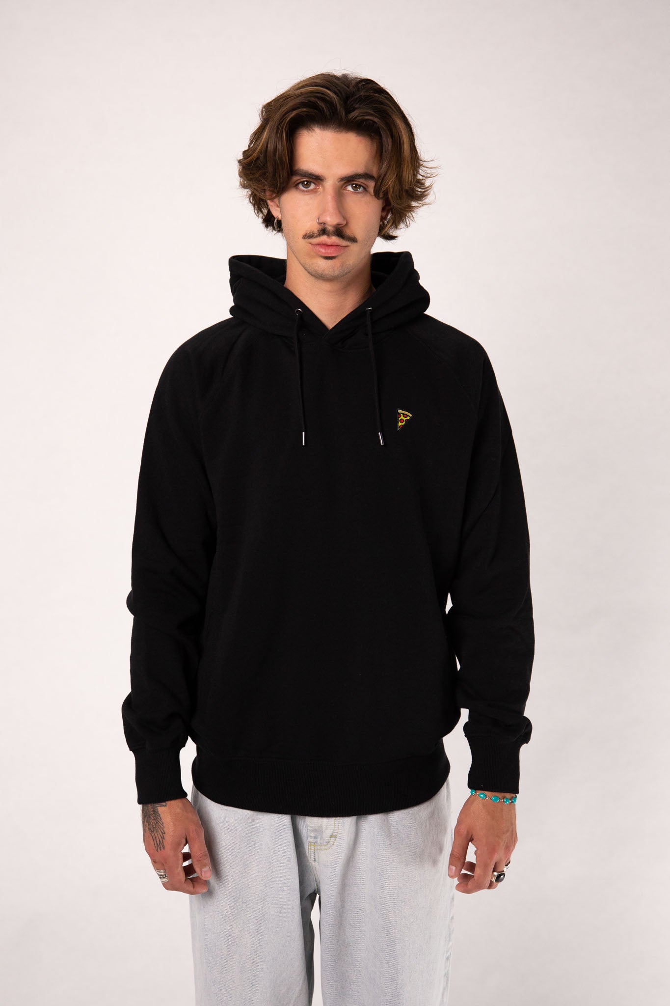 Pizza | Bestickter Bio-Baumwoll Männer Hoodie