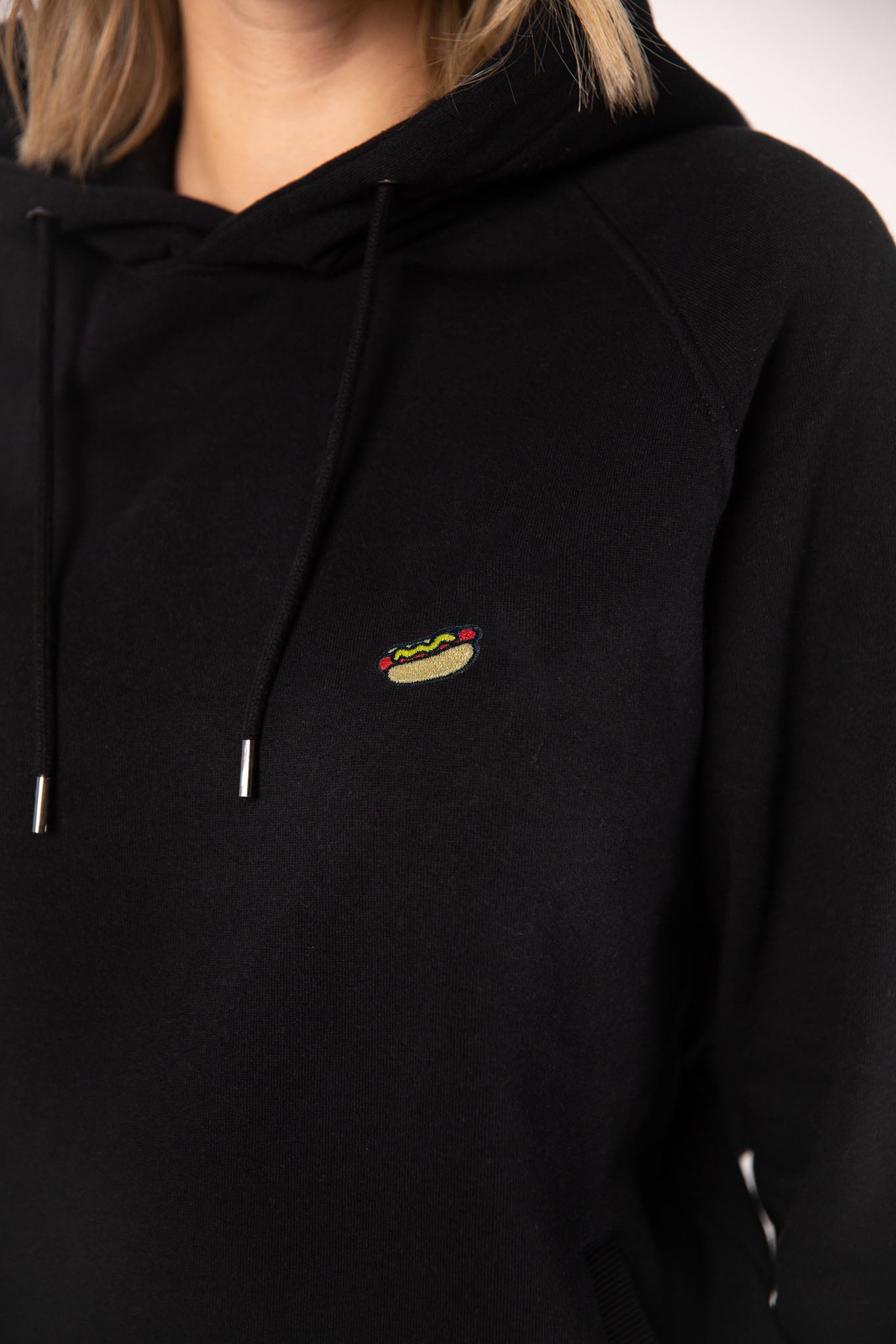 Hot Dog | Bestickter Bio-Baumwoll Frauen Hoodie