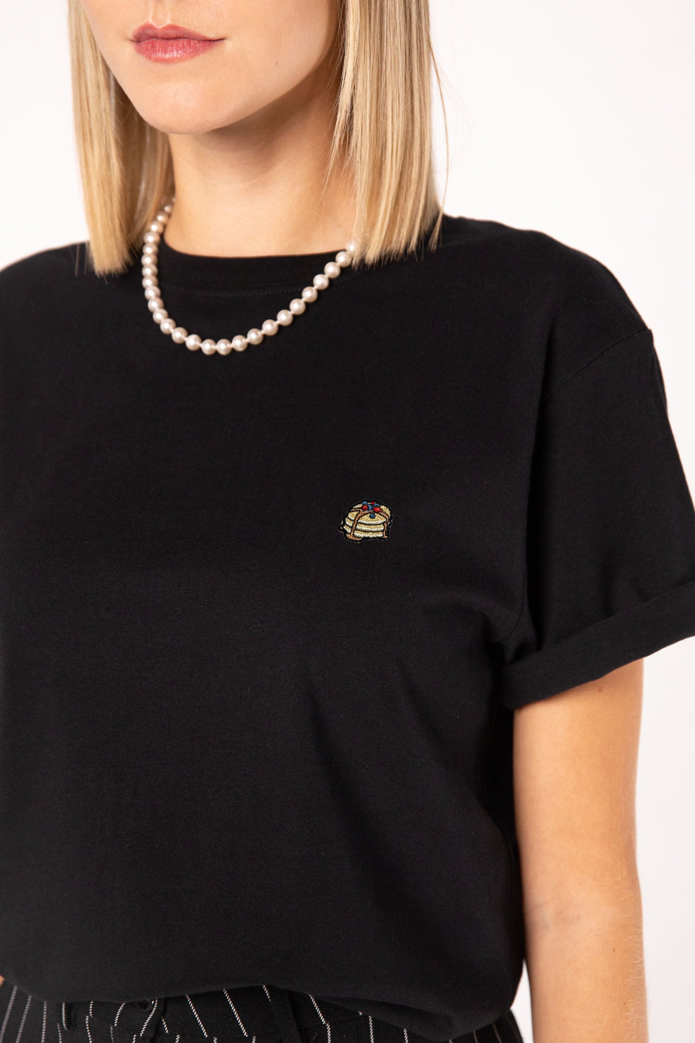 Pancakes | Besticktes Frauen Oversized Bio Baumwoll T-Shirt